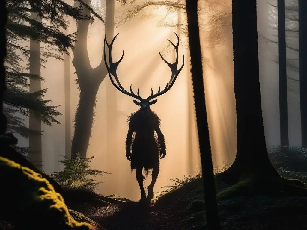 Leyendas europeas del Wendigo en un bosque misterioso y fascinante