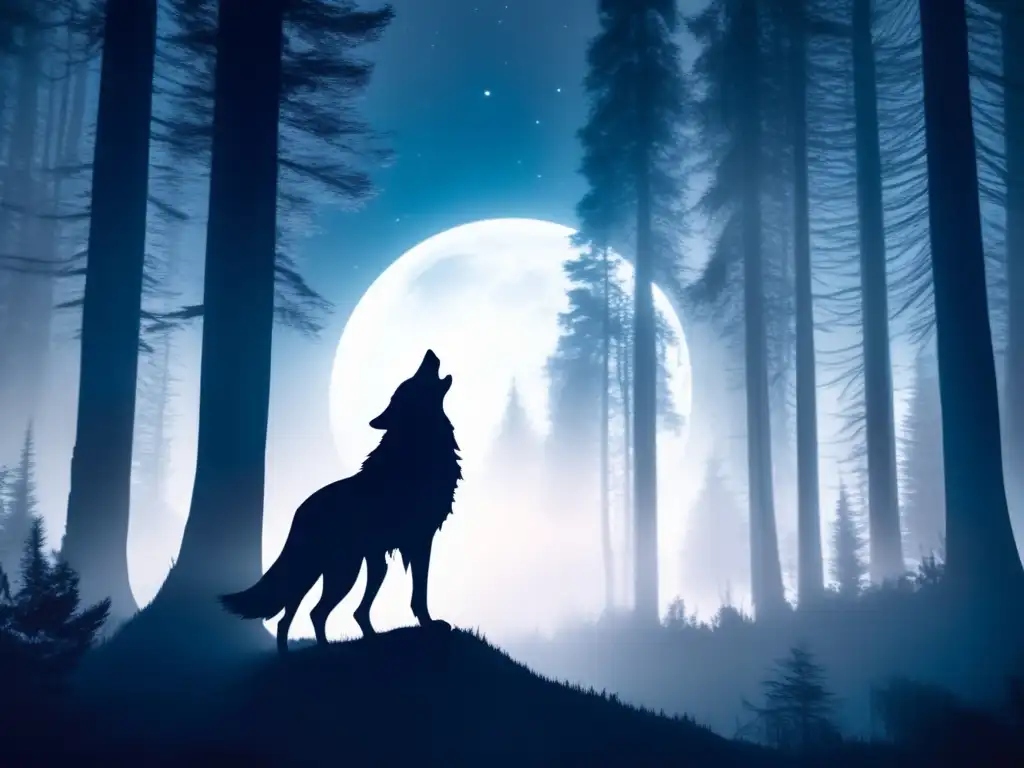 La evolución del hombre lobo en el cine: bosque nocturno con figura misteriosa transformándose en majestuoso lobo