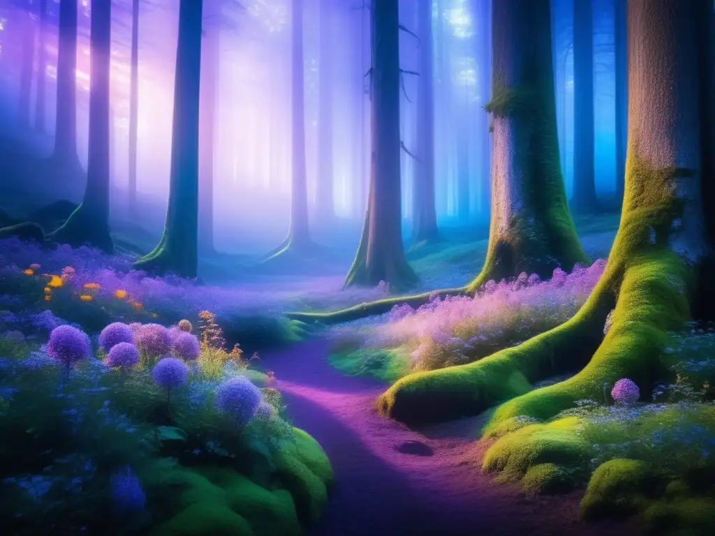 Bosque místico con criatura mágica Místico bosque lleno de vida y magia, con criaturas míticas y encantadoras