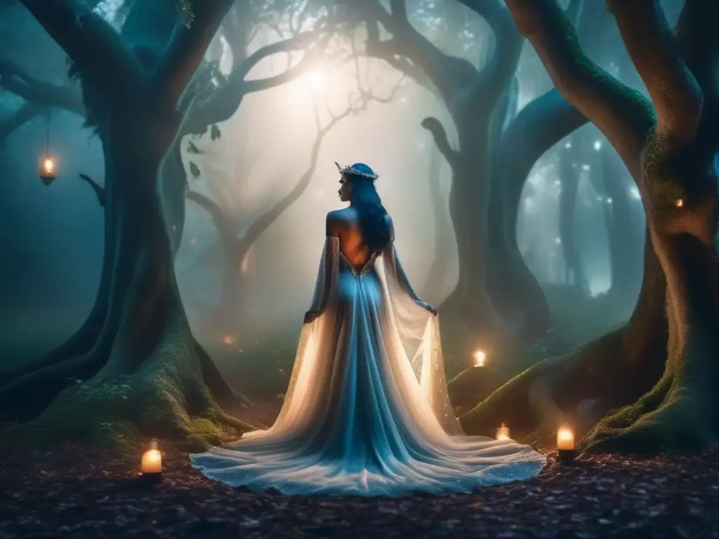 Súcubos en la cultura medieval: Bosque místico con seductora succubus en la luz lunar