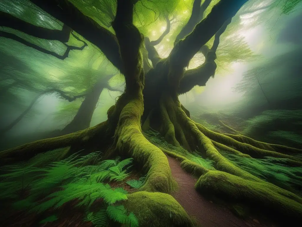 Bosque misterioso envuelto en luz etérea - Origen y fascinación de las maldiciones humanas