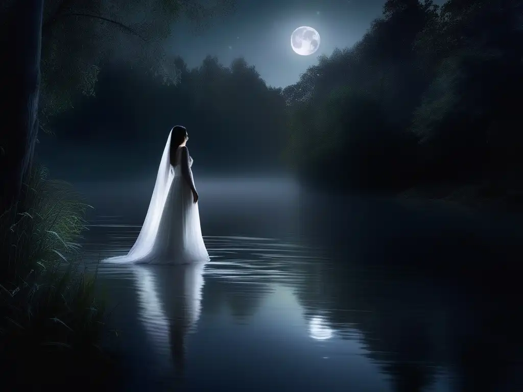 Leyenda Llorona río eternidad, belleza misteriosa de un río iluminado por la luna y envuelto en niebla