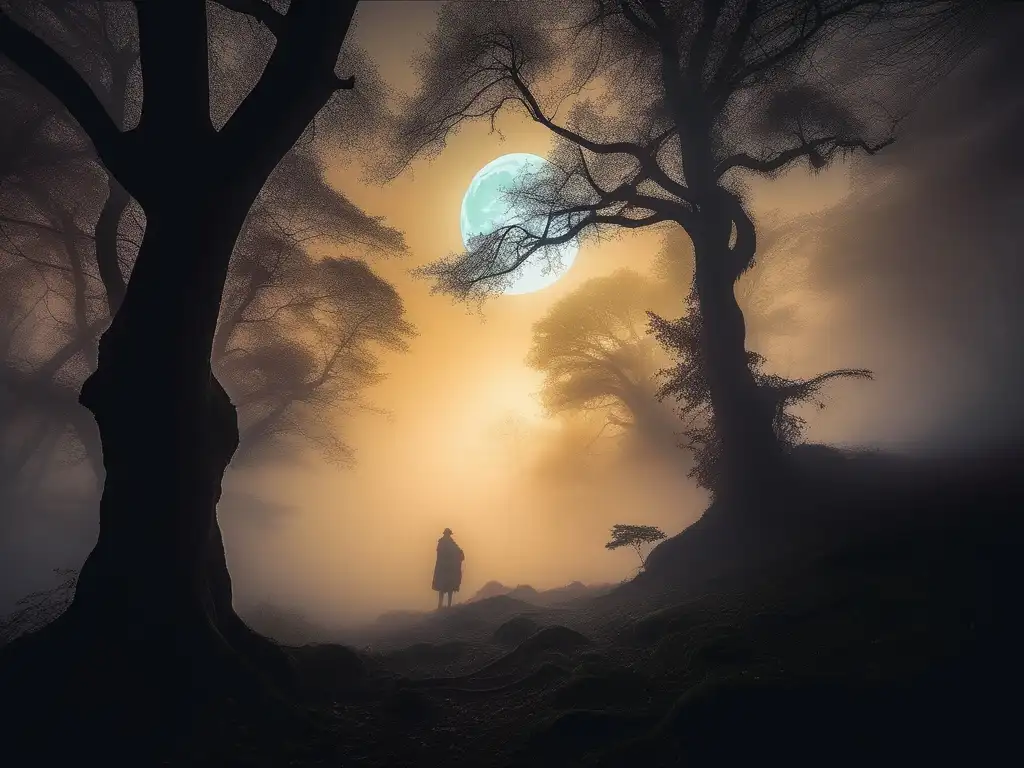 Imagen: Bosque en la luna con Wendigo, criatura caníbal de leyendas nativas