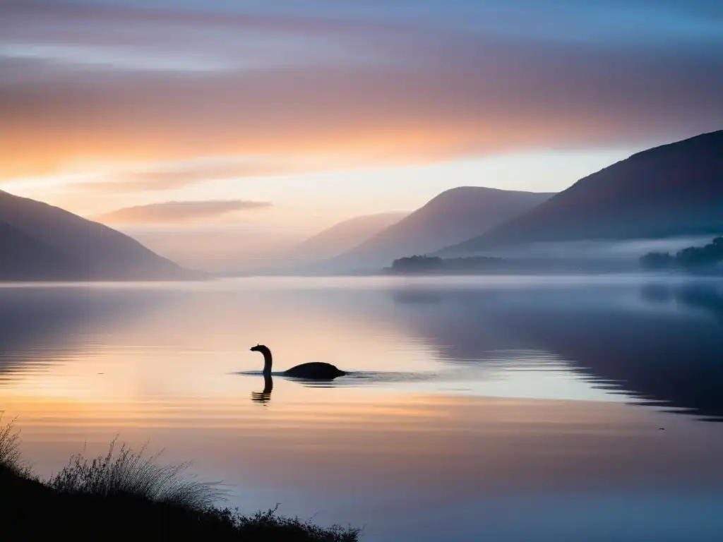 Monstruo del lago Ness al amanecer, misterio y encanto