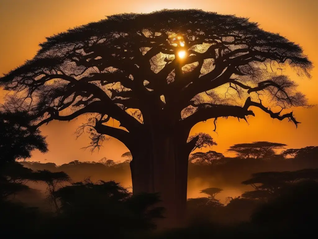 Espíritus de la Naturaleza en África: Bosque africano al atardecer, bañado por la cálida luz del sol