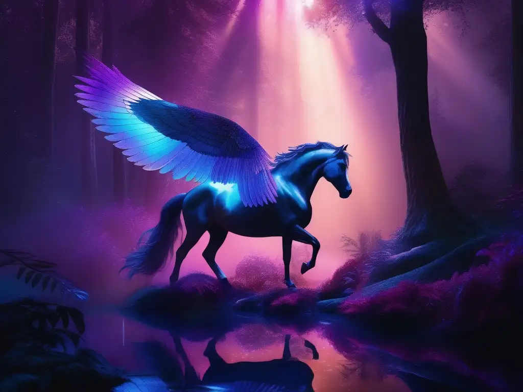 Criaturas mitológicas en el cine de Marvel: Pegaso en místico bosque al atardecer