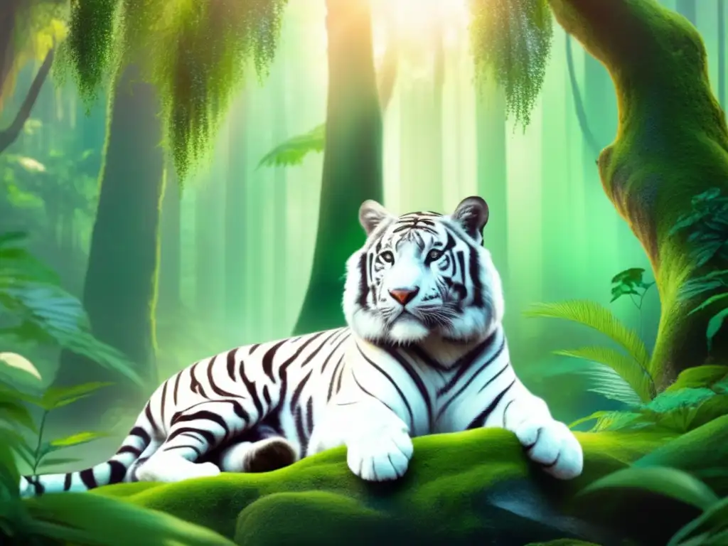 Bosque místico con tigre blanco: Deidad animal mitología asiática