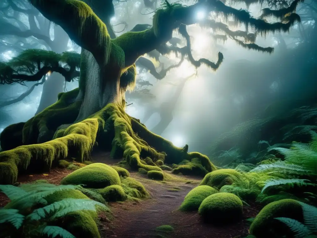 Bosque místico con unicornio de Tolkien Bosque mistico con criaturas míticas del Señor de los Anillos