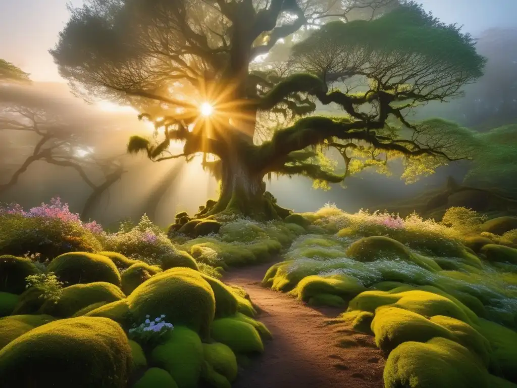 Los seres mágicos más poderosos en un místico y encantador bosque bañado por la luz dorada del atardecer