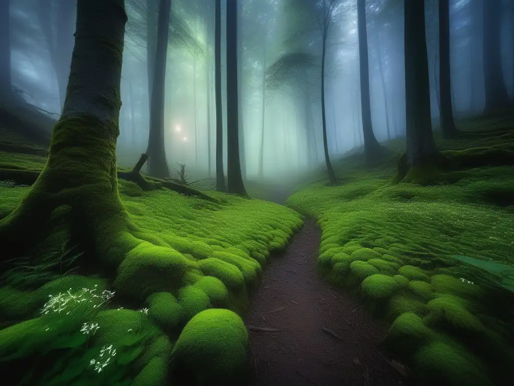 Bosque lunar con demonios lunares mitológicos