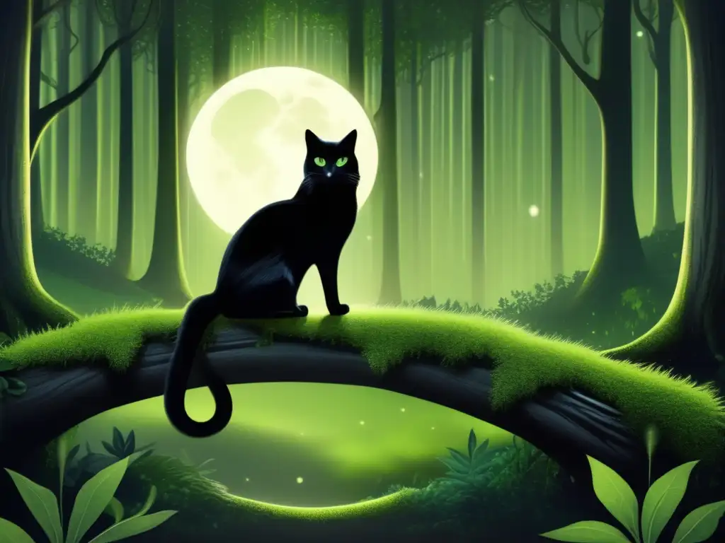 Gatos negros y la luna: simbolismo nocturno en mágico bosque