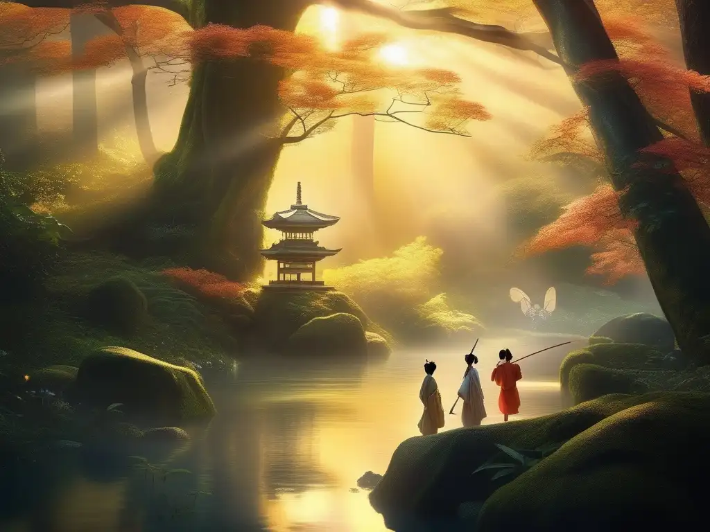Espíritus mitología asiática: Yokai, Kitsune, Tengu, Kappa, Hanh Huong, Nats, místico bosque, aura etérea