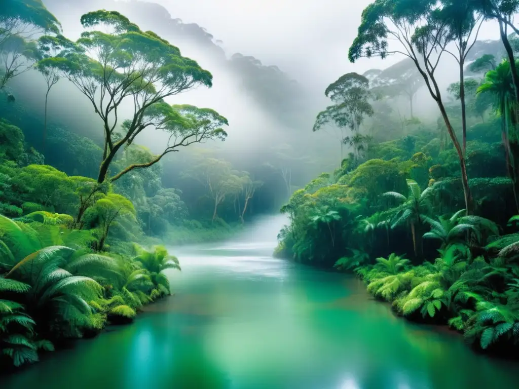 Influencia dioses aborígenes: exuberante selva australiana, río sereno, cielo estrellado