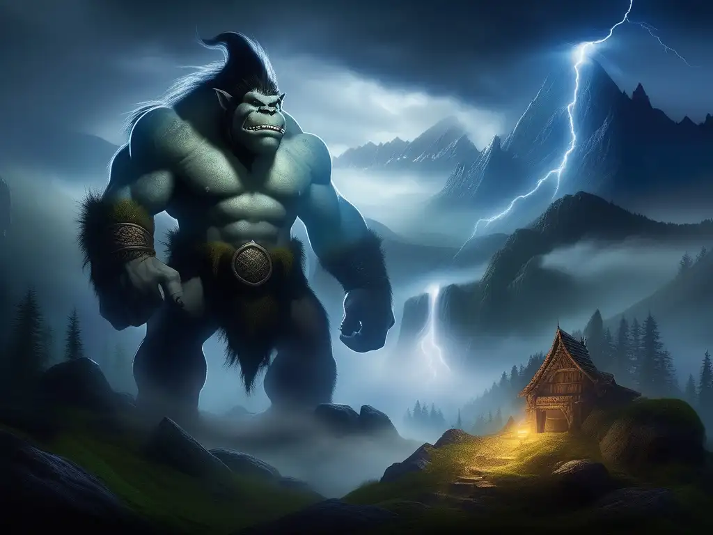 Majestuosa montaña envuelta en niebla mística Poderes sobrenaturales de los trolls en la montaña