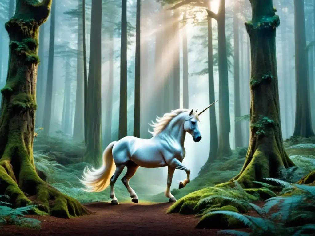 Simbolismo criaturas mágicas Harry Potter en el mágico Bosque Prohibido, con unicornio y mariposas