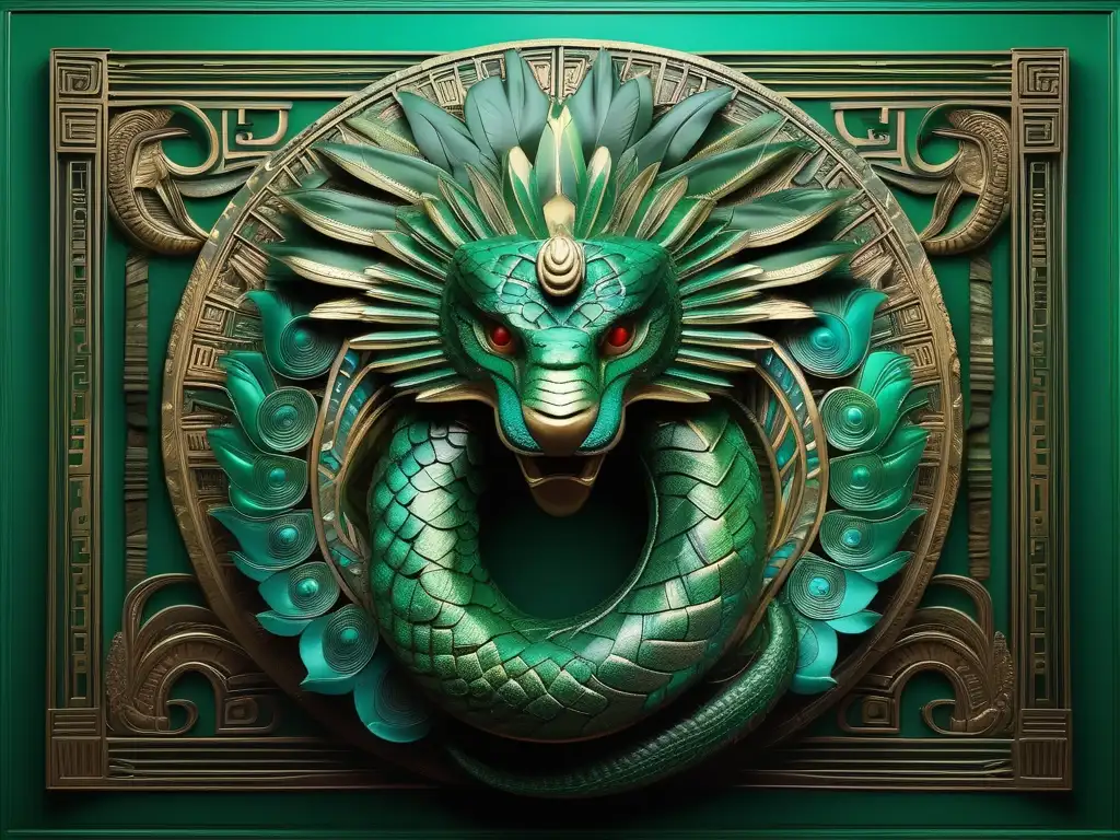 Quetzalcoatl, dios azteca, criaturas míticas en una imagen de ensueño -