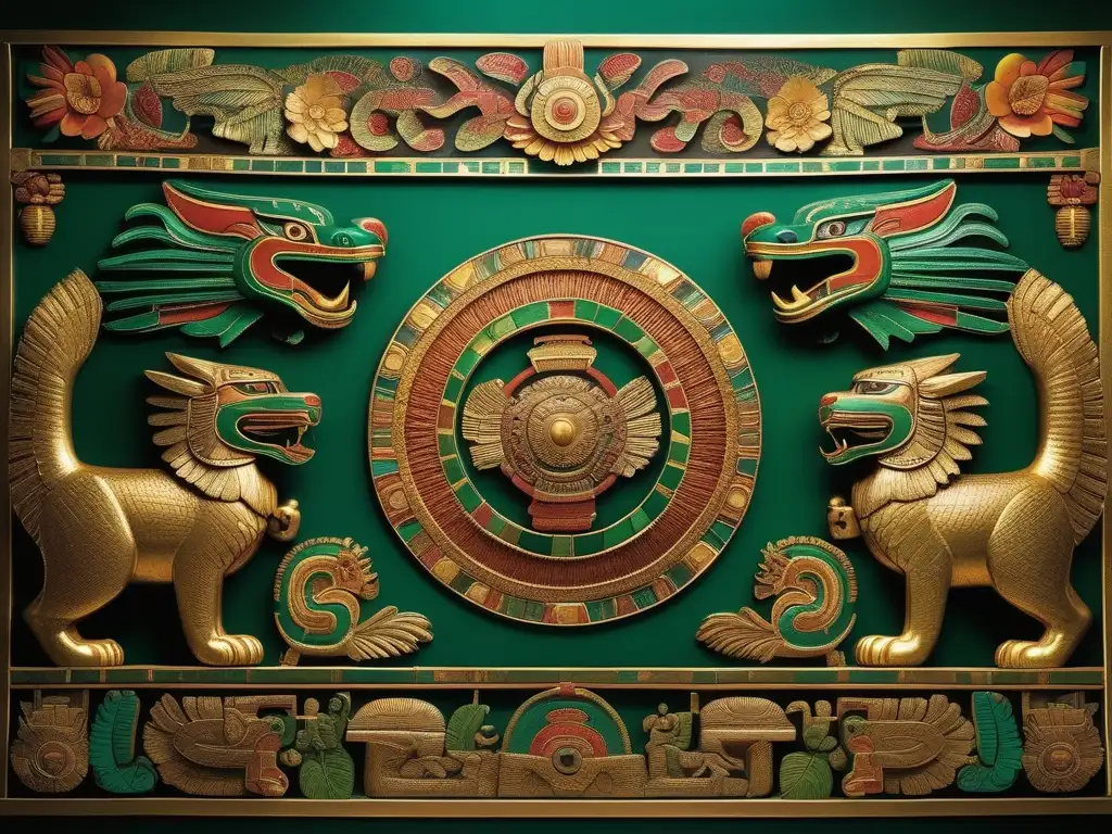 Mural mesoamericano: dioses animales y rituales (110 caracteres)