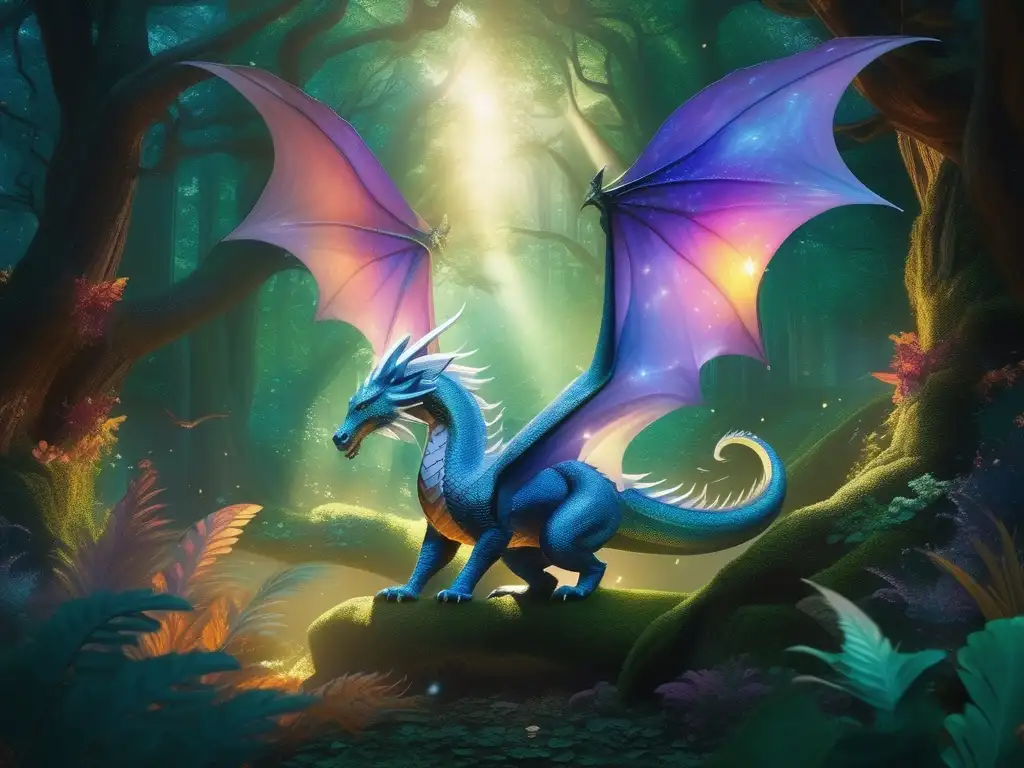 Criaturas míticas simbolizando literatura contemporánea: dragón, unicornio, fénix y hadas