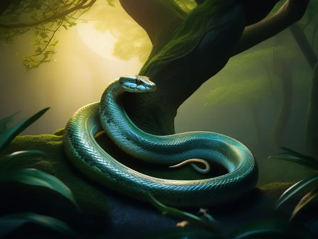 Nagini, la serpiente divina de la mitología hindú, serpientes cambiaformas en un bosque místico