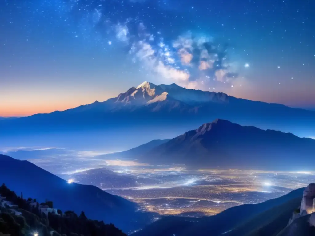 Trágicas historias de amor de los dioses griegos en un paisaje etéreo de montañas y estrellas