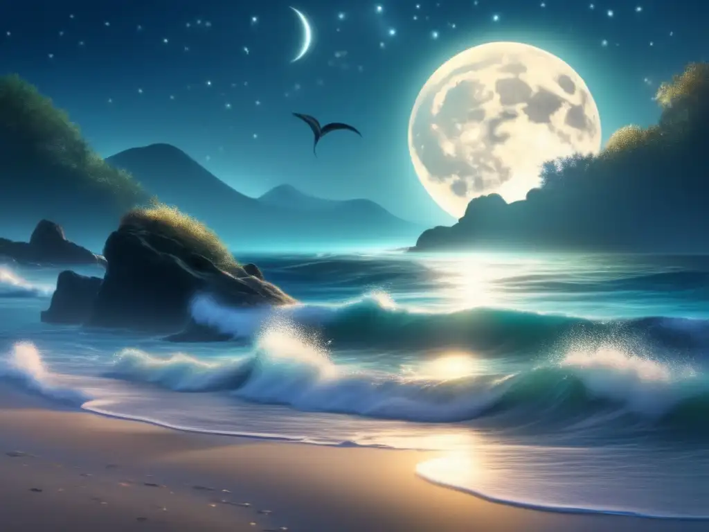 Canto seductor sirenas nereidas en un mar con luna