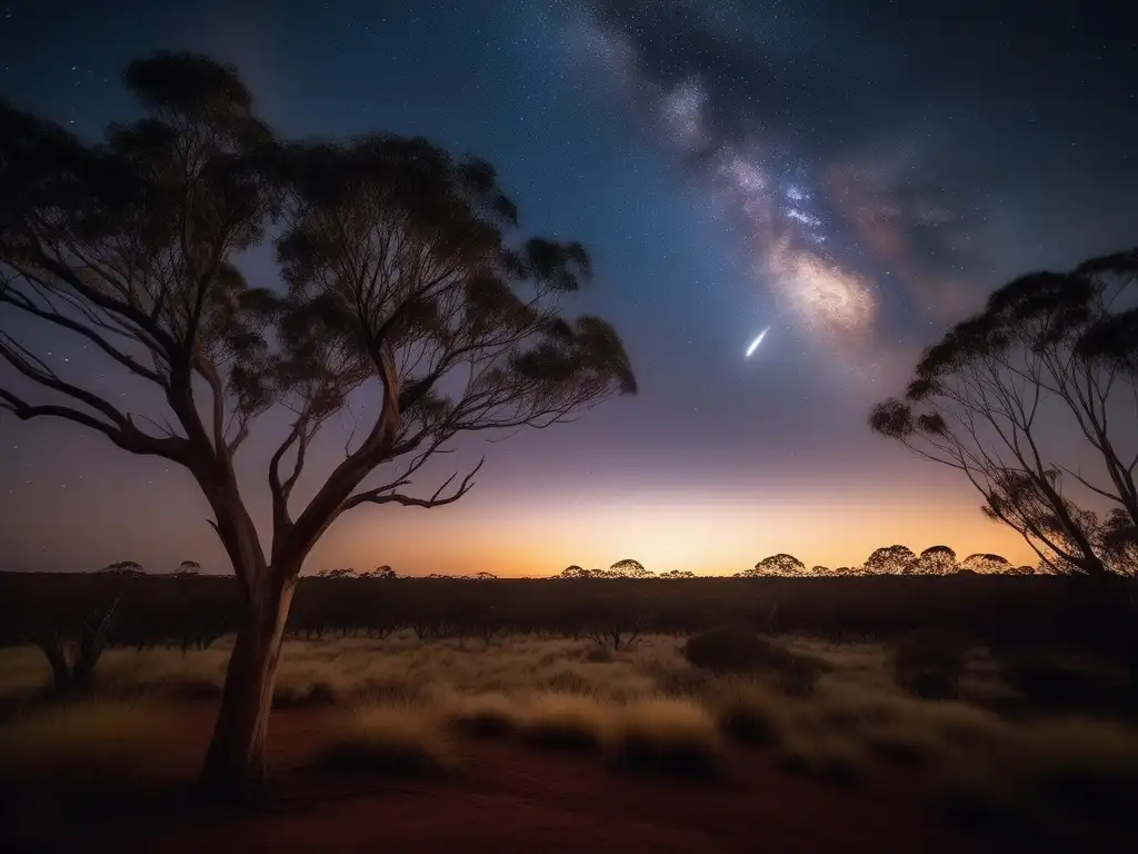 Paisaje nocturno con luna en mitología australiana