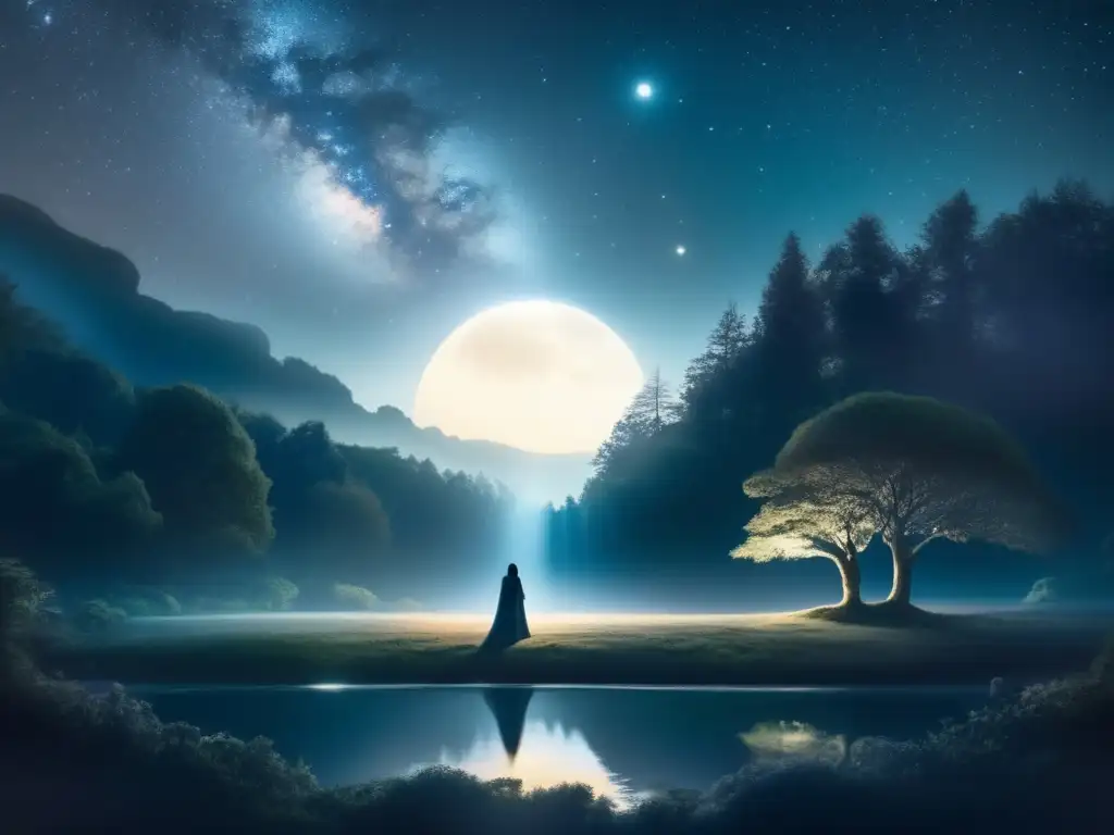 Nocturno mágico en el bosque Paisaje nocturno con criaturas legendarias y mitológicas en la ciencia ficción