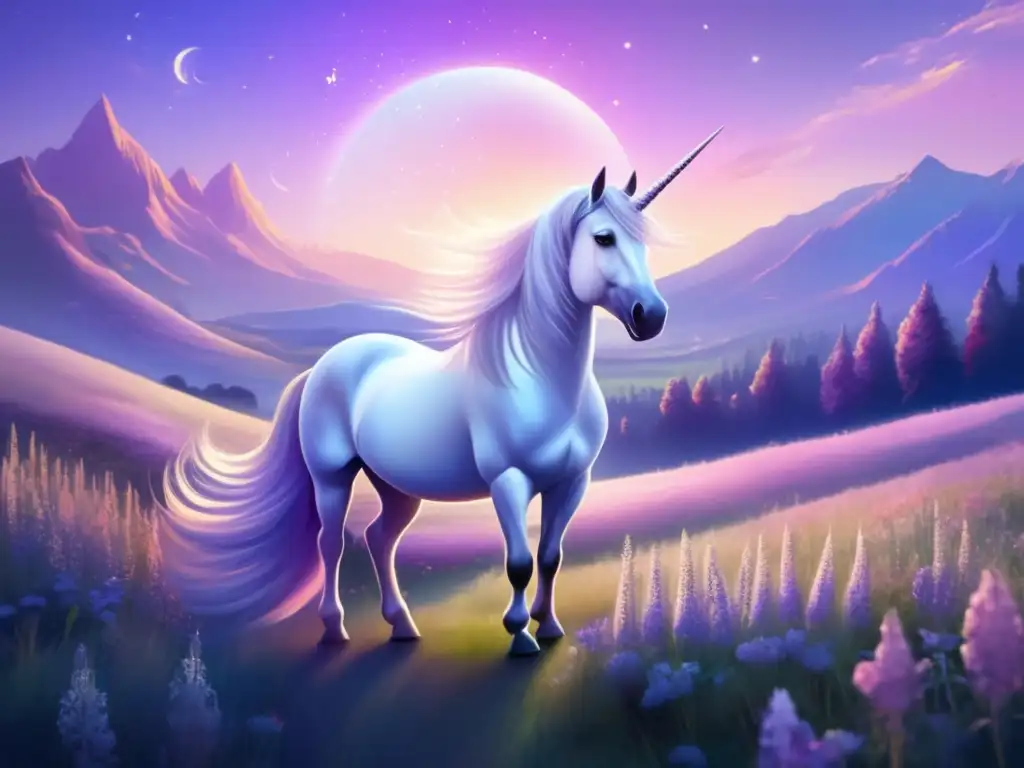 Paisaje celestial con unicornio y criaturas míticas - Ritos de Sanación Criaturas Míticas