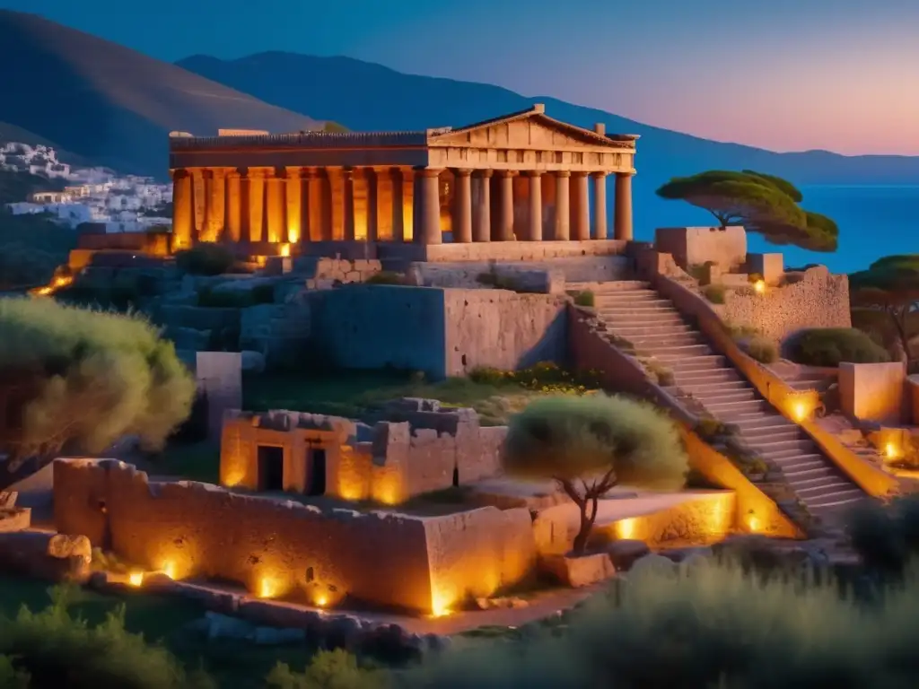 Palacio antiguo en la isla de Creta, con carvings y símbolos