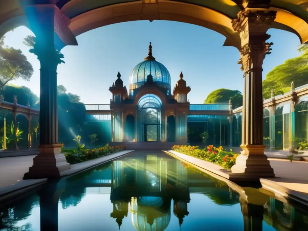 Palacio de Cristal con dioses hindúes en paisaje mágico