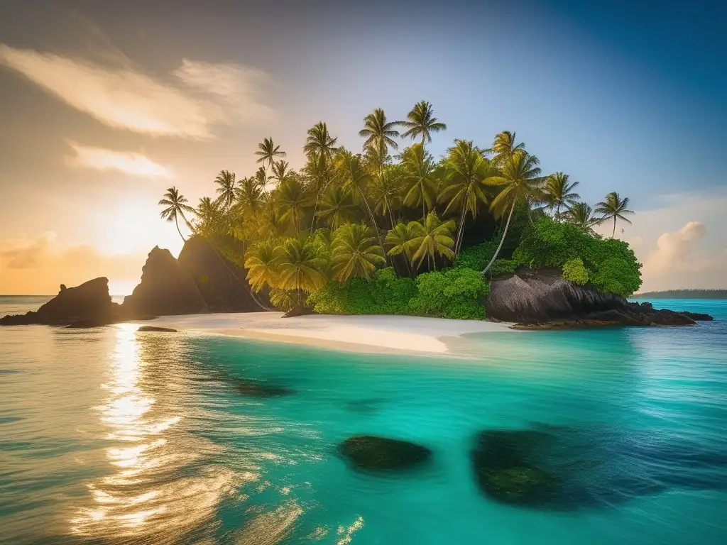 Un paraíso tropical en el Pacífico con criaturas mitológicas guardianas de las islas de Oceanía