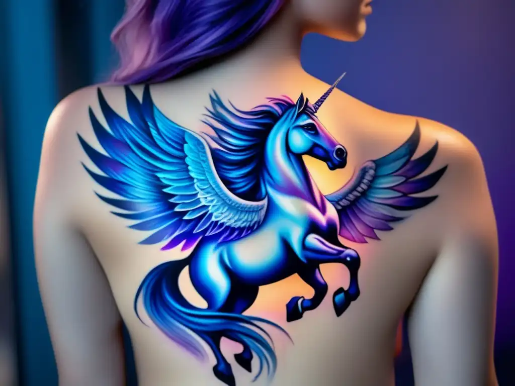 Tatuaje Pegaso alado en piel: belleza etérea, detalles impresionantes