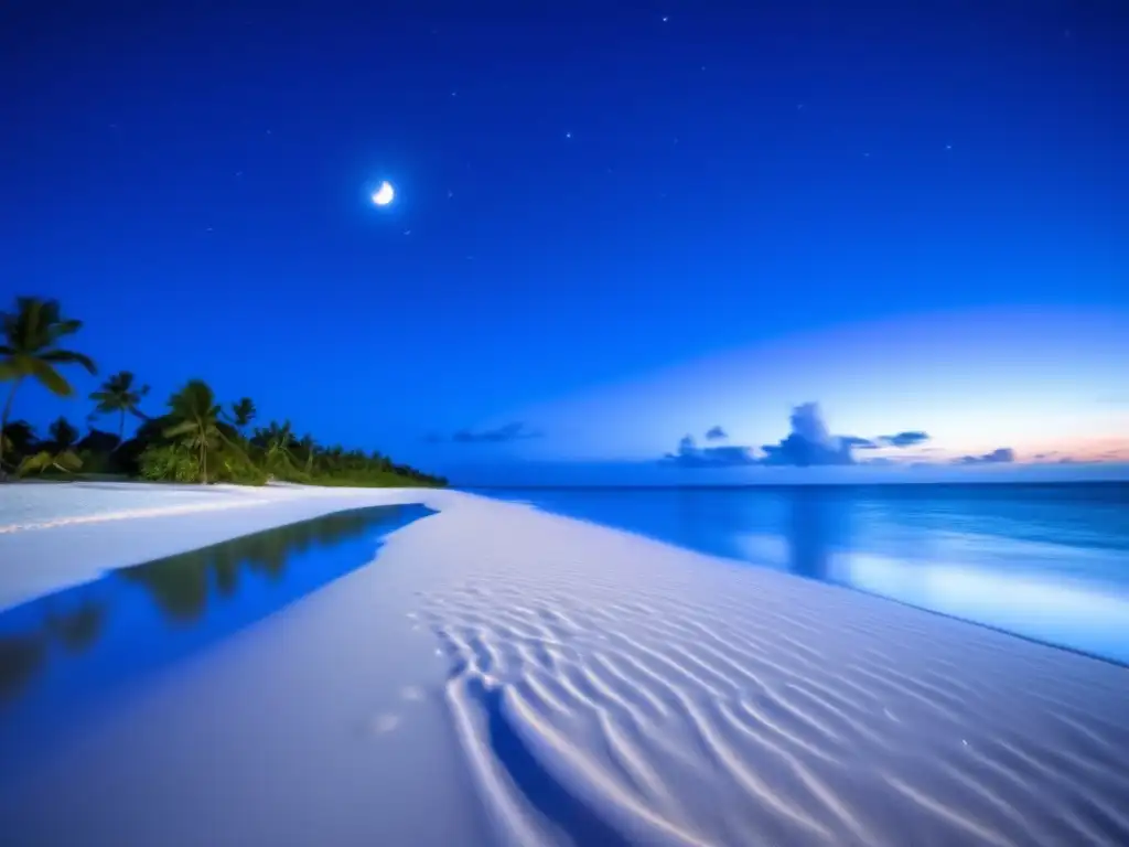 Influencia de monstruos marinos en Kiribati: playa iluminada por la luna, serpiente marina mágica emerge del agua