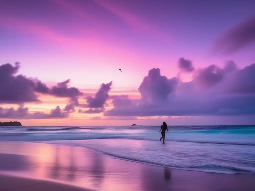 Playa serena al atardecer en Oceania Playa serena en Oceania: Criaturas mitológicas de Oceanía exploradas