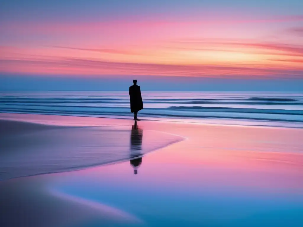 Imagen: Playa serena al atardecer con Proteo, el cambiaformas perfecto