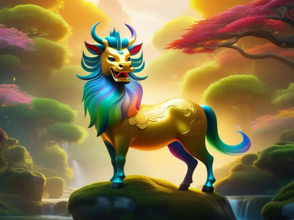 Qilin chino: esencia etérea en bosque místico con aura cautivadora