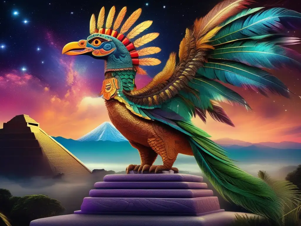 Quetzalcóatl, deidad azteca de la serpiente emplumada, en una imagen etérea y onírica