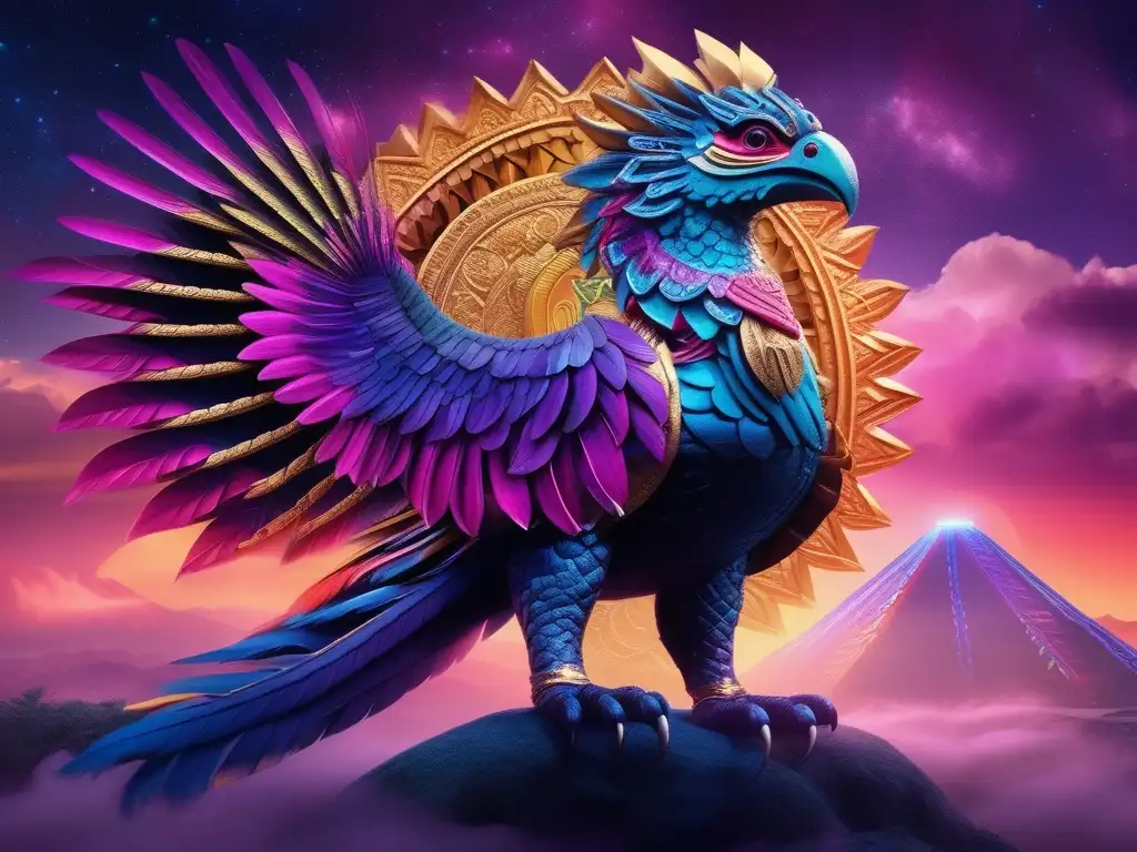 Dioses Quetzalcóatl y Tláloc en paisaje místico - Mitología Azteca Quetzalcóatl Dios Serpiente