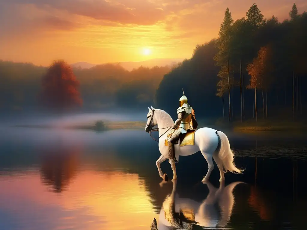 Transformaciones míticas en leyendas Arturo en un lago brumoso