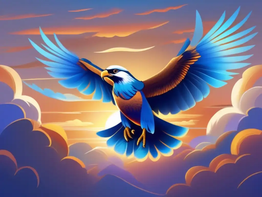 Pájaro roc mitología persa volando en un cielo radiante al atardecer