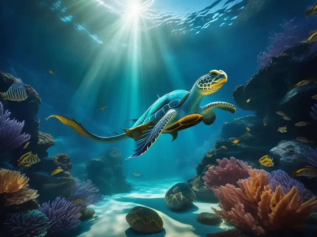 Historia de la tortuga gigante Ryujin emerge el poderoso dragón marino en un escenario mágico