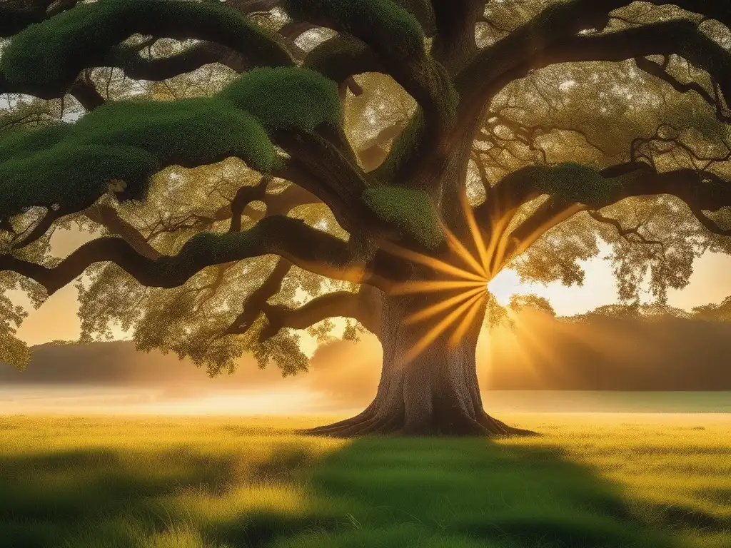 Cáliz Última Cena: escena divina con árbol majestuoso y altar sagrado