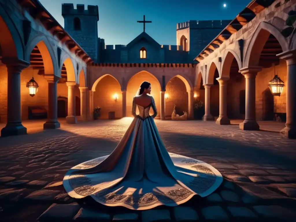 Súcubos en la cultura medieval: Courtyard nocturno con una seductora súcubo y un caballero hipnotizado