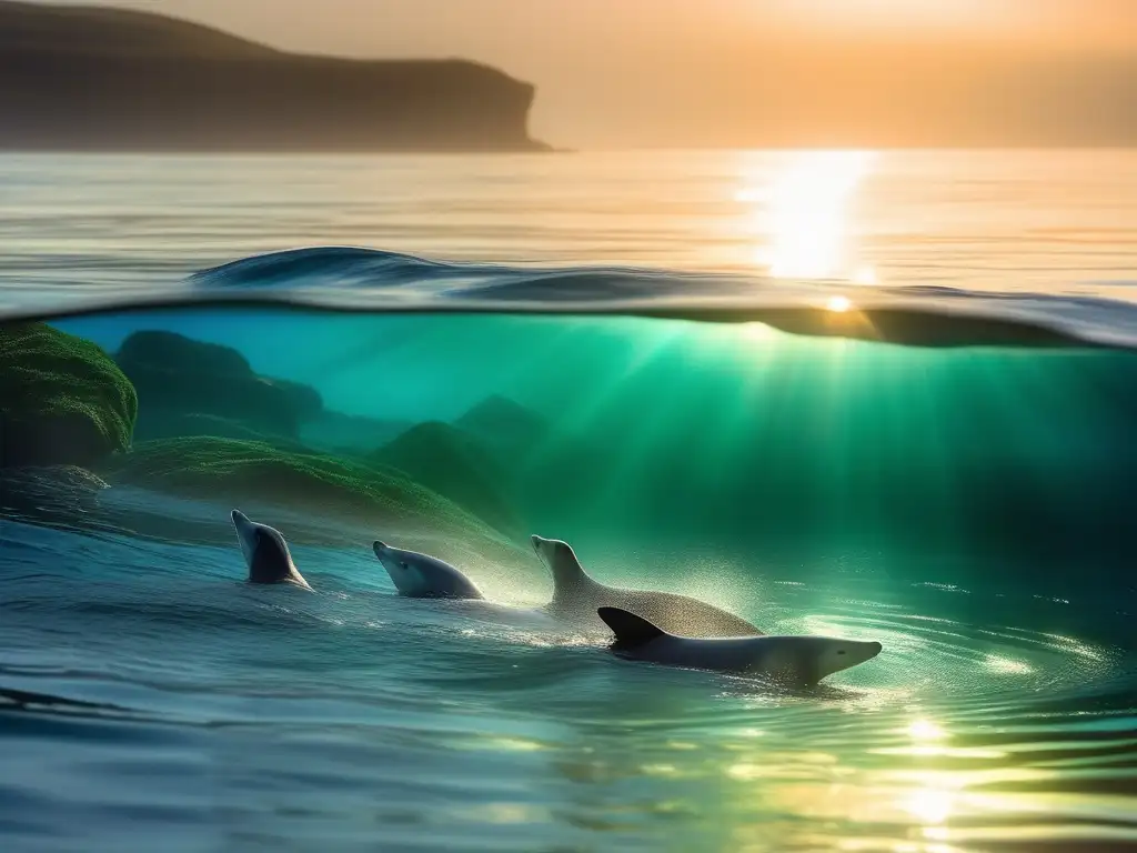 Criaturas marinas cambiaformas en un paisaje acuático místico y fascinante