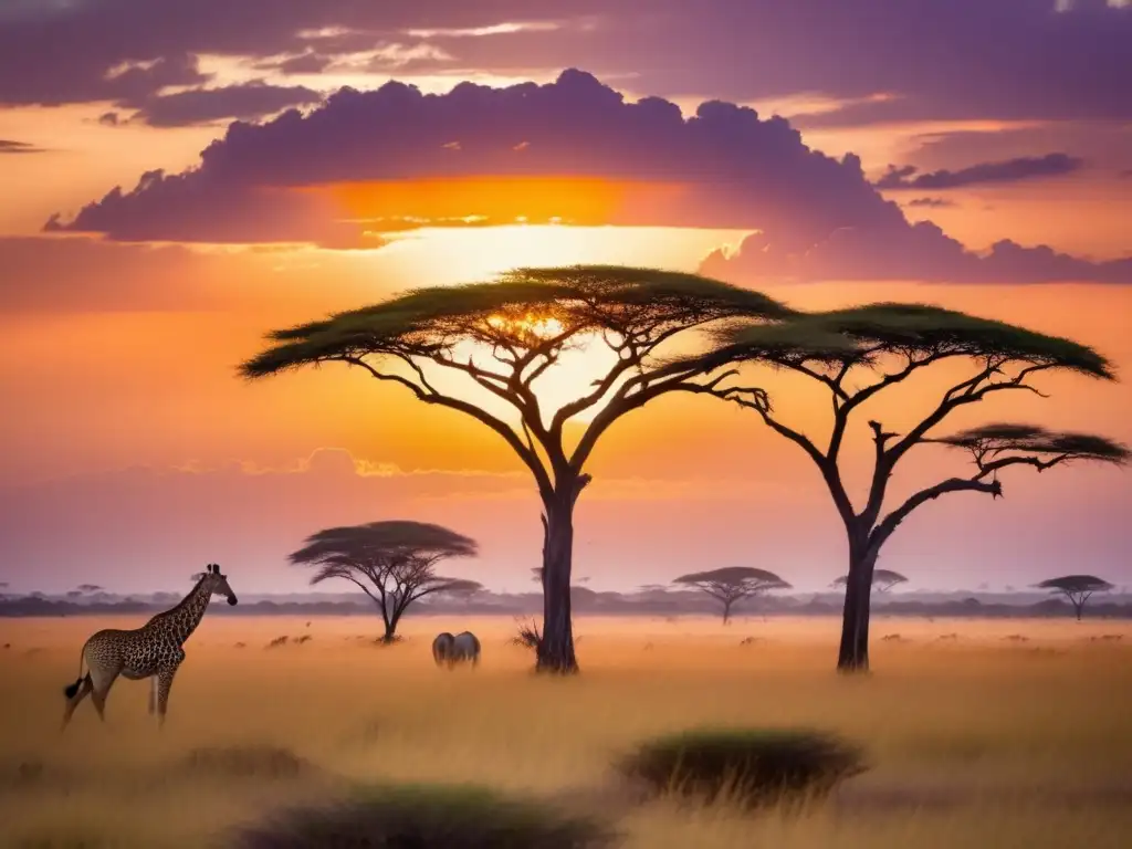 Espíritus de la Naturaleza en la Mitología Africana en la savannah al atardecer