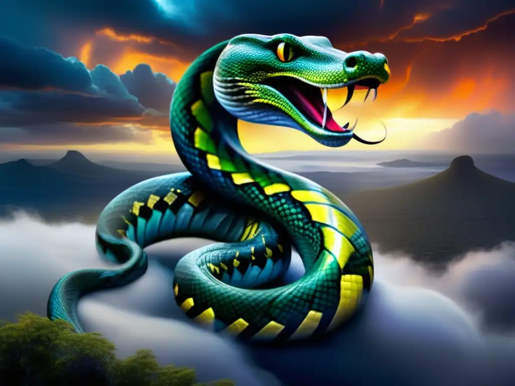 Serpiente tormenta mitología aborigen, imagen mística y vibrante (110 caracteres)