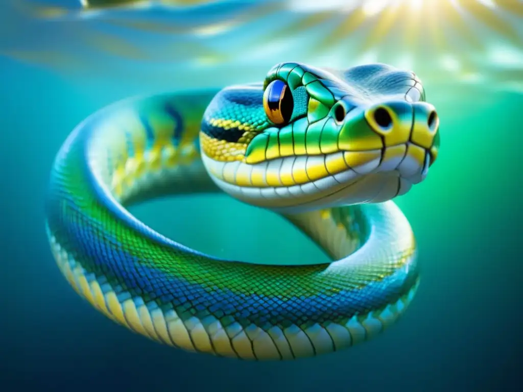 Serpiente del Mar de Polinesia: imagen mística y cautivadora de la fauna marina, con escamas brillantes y aguas cristalinas