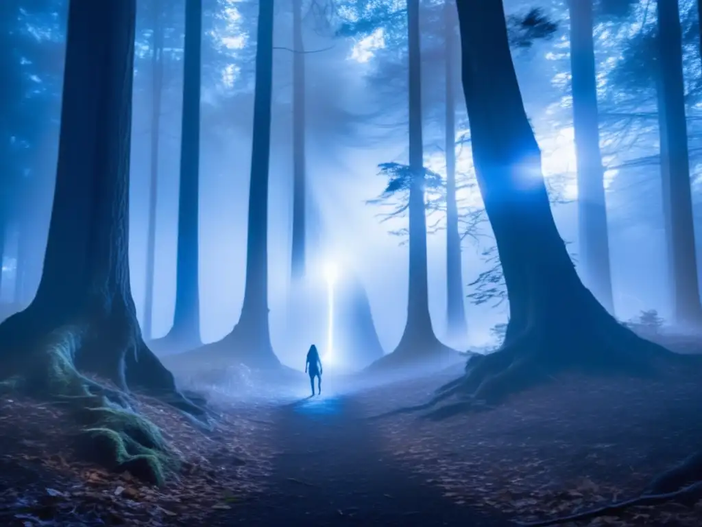 Los cambiaformas en el cine: misterioso bosque iluminado por la luna, figura mitad humana, mitad lobo, poderosa y enigmática