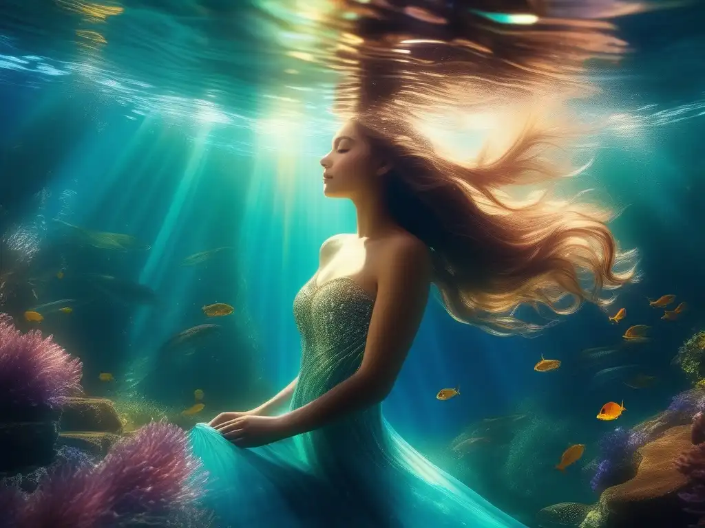 Escena submarina con sirenas y vida marina: Mitología de las sirenas en series TV