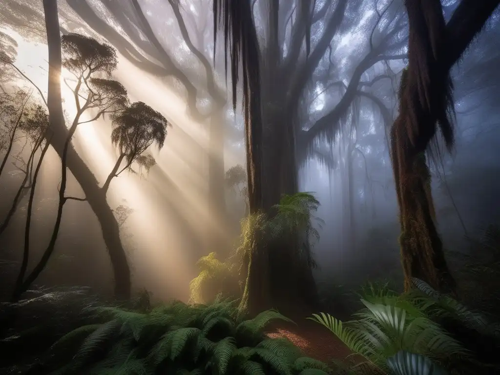 Espíritus mitología australiana: naturaleza benevolente en enigmático bosque